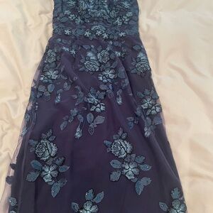 Marchesa Deep Navy Floral Embroidered Midi Dress